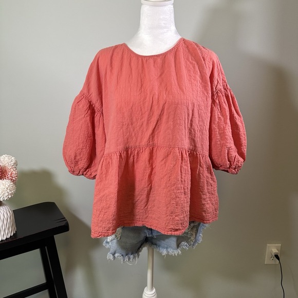 A New Day Puff Sleeve Tiered Blouse Coral 3/4 Sleeve XXL - Picture 1 of 4